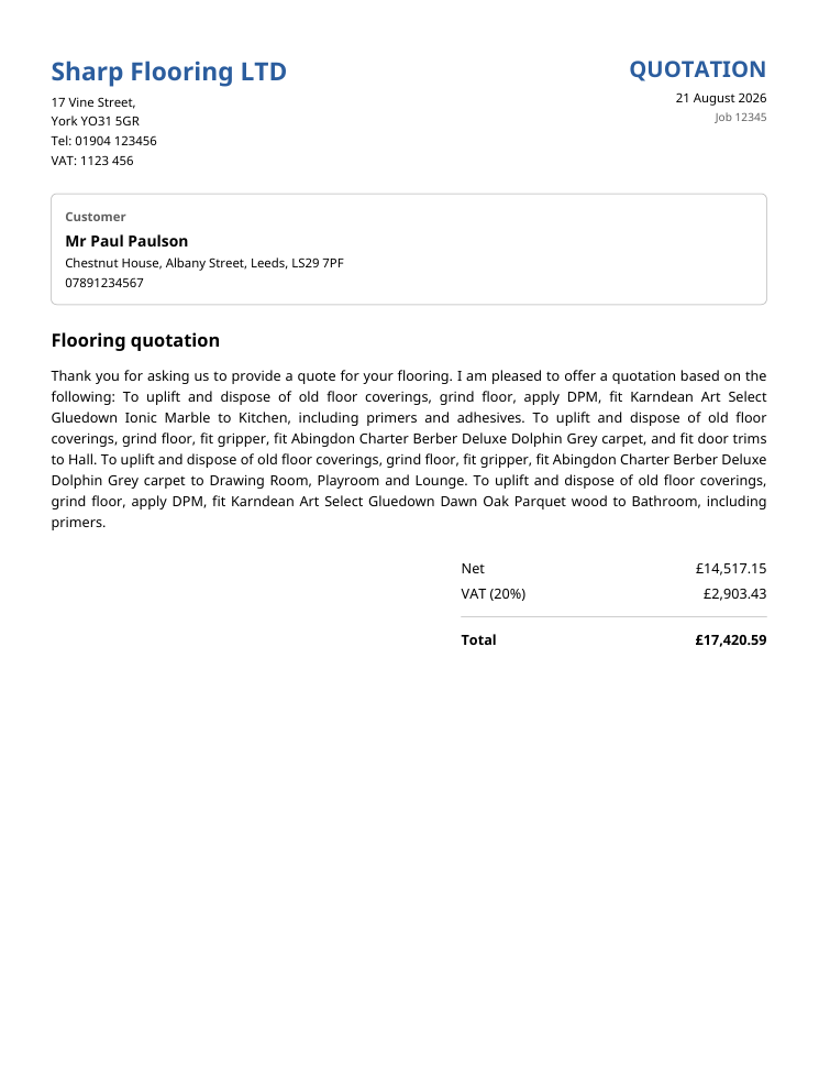 Finished customer quotation